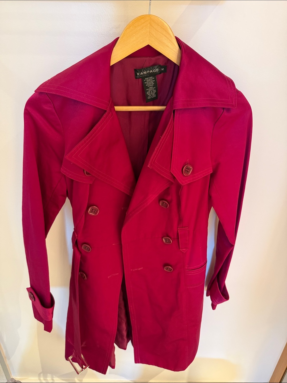 Rampage Women's Double-Breasted Fuchsia Trench Coat